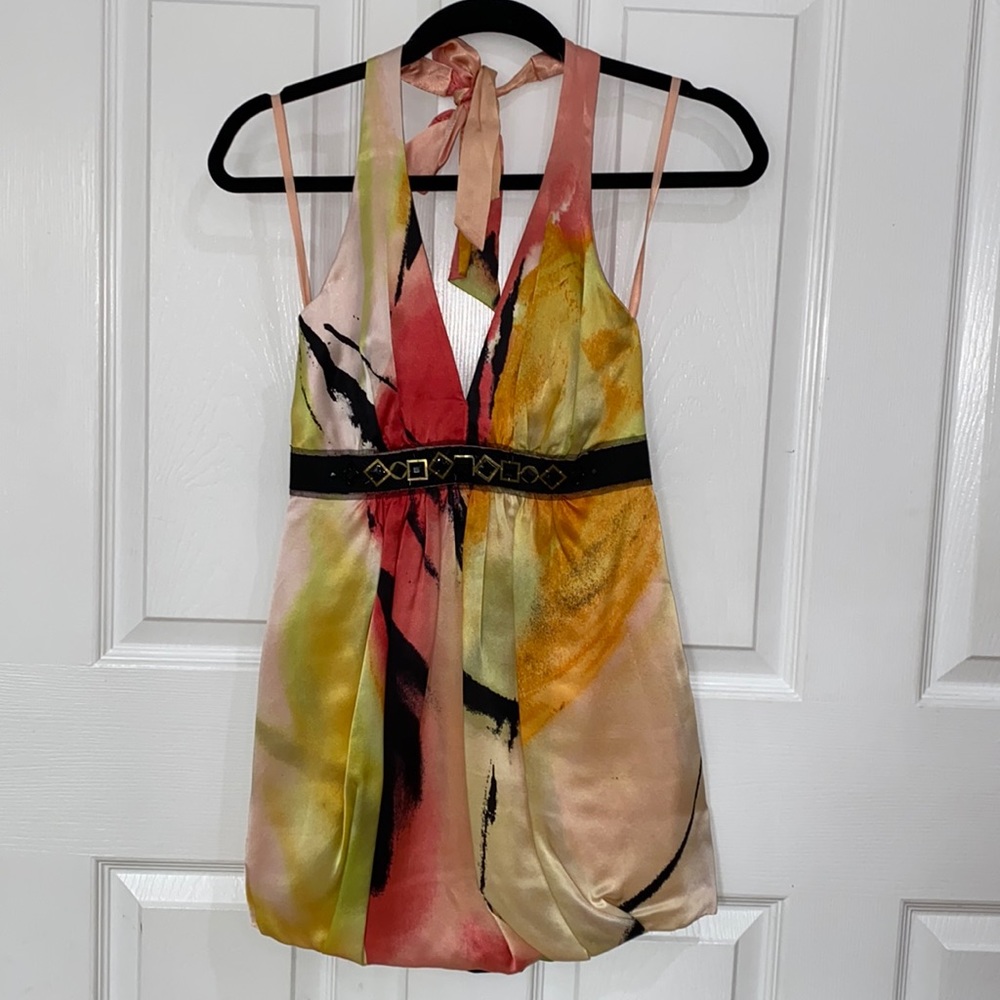 BCBGMAXAZRIA mini printed silk dress